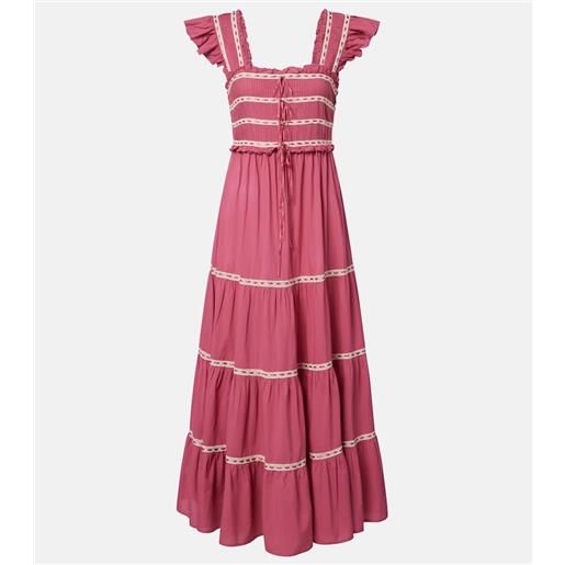 Rixo abito midi chandra in cotone a balze