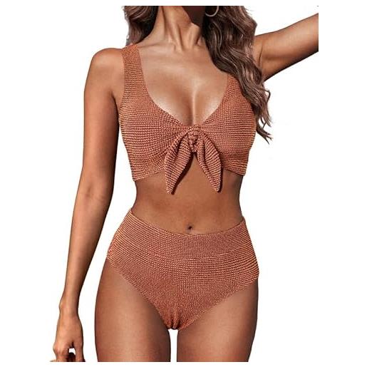 Hanna Nikole set bikini da donna, costume da bagno modellante, push up due pezzi moda mare, bikini a vita alta testurizzato, costume da bagno modesto, moda da spiaggia curvy glitter con nodo a