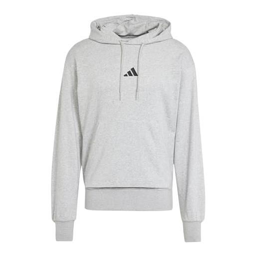 Adidas uomo essentials feelcozy french terry hoodie, medium grey heather/black, xs