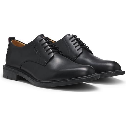 HUGO scarpe derby in pelle con logo goffrato, nero