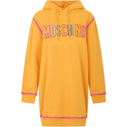 Moschino abito con logo ricamato e cappuccio - arancione
