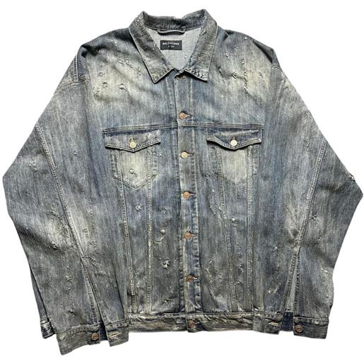Balenciaga giacca denim oversize con strass - blu