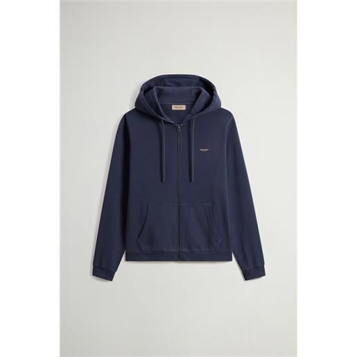 Woolrich uomo felpa con cappuccio in puro cotone tinta in capo blu taglia s