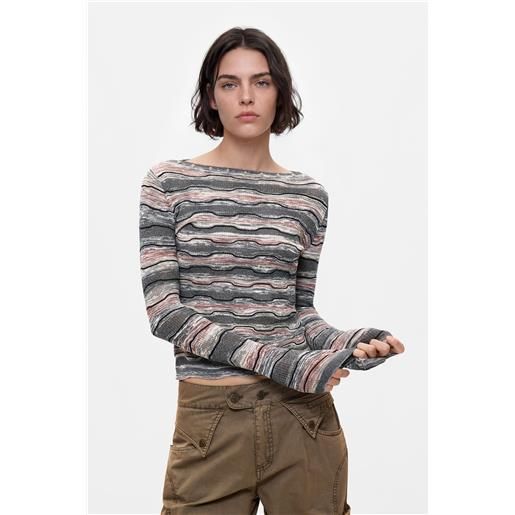 Desigual, maglione sottile a righe, donna, nero, l