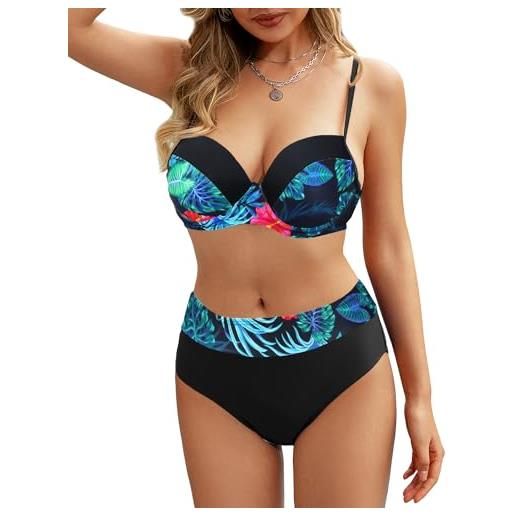 Rayson costumi da bagno due pezzi per donna con stampa floreale push up costumi mare donna con ferretto sexy bikini brasiliana set(borgogna, s)