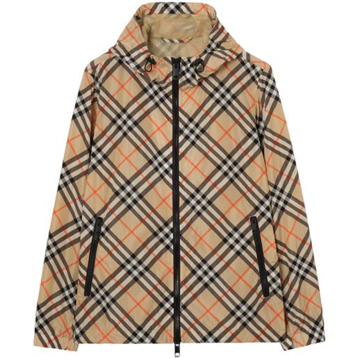 Burberry giacca check in nylon con cappuccio - toni neutri
