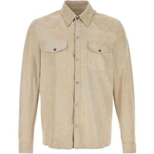 Santoro giacca-camicia stile western in pelle scamosciata - toni neutri