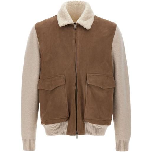 VOLFAGLI arena shearling-collar leather jacket - marrone