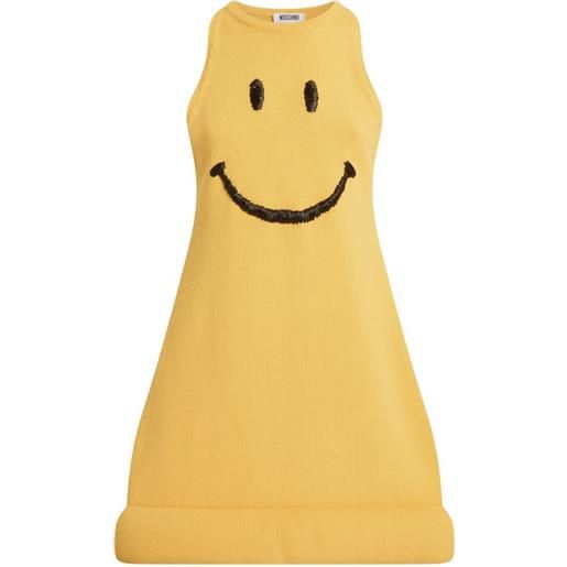 Moschino abito corto con ricamo smiley - giallo