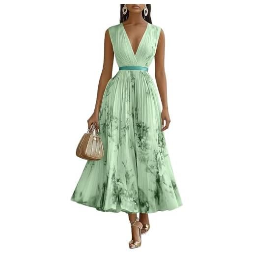 Generico abito lungo estivo donna elegante cerimonia vestito matrimonio invitata primavera boho chic chiffon scollo a v sexy maxi taglie forti curvy lino cotone casual mare spiaggia vacanza moda 2026 (a09, xl)