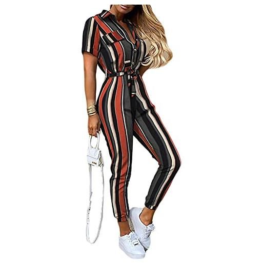 YAOTT monopezzi e tutine da donna estivi jumpsuit elegante manica corta tuta lunga overall scollo v rompers pagliaccetti lungo playsuits pantaloni larghi tuta lavoro vacanze, strisce, xl