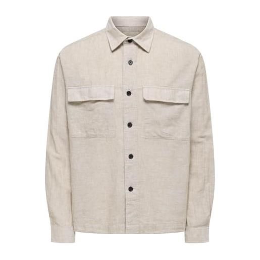 Only & sons overshirt linen blend noos onscaiden ls-maglietta a maniche corte, cincillà, xl uomo