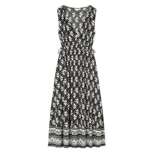Springfield midi printed wide strap dress with border and lurex abito, nero, 38 donna