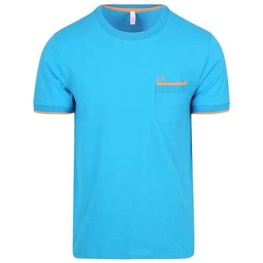 SUN68 t-shirt piquet small stripe fluo s/s - 95% cotone 5% elastan ottanio chiaro xl
