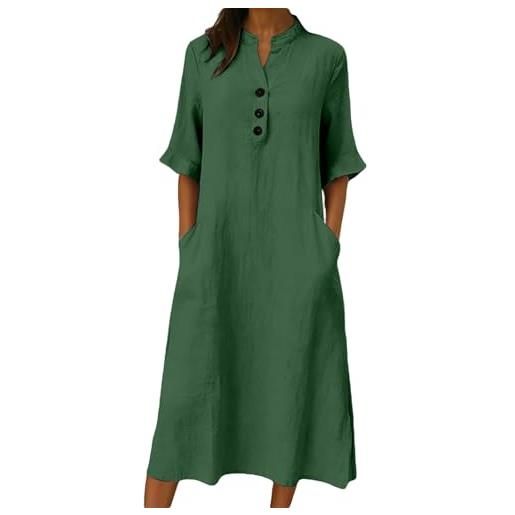 Lggwunsi vestito estivo donna elegante, vestiti estivi donna lino abiti casual eleganti vestito in cotone con bottoni manica larghe abito vacanza comodo taglie forti summer dress spiaggia, beige, xxl
