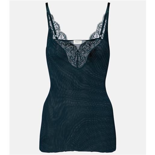 Saint Laurent top in seta a coste con pizzo