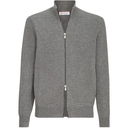 Brunello Cucinelli cardigan in cashmere a collo alto con zip - grigio