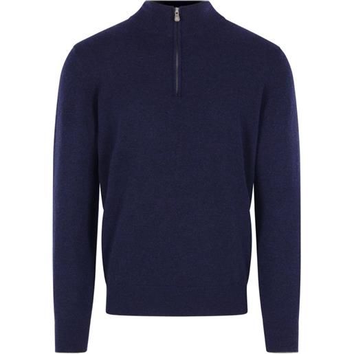Brunello Cucinelli maglione in cashmere con mezza zip - blu