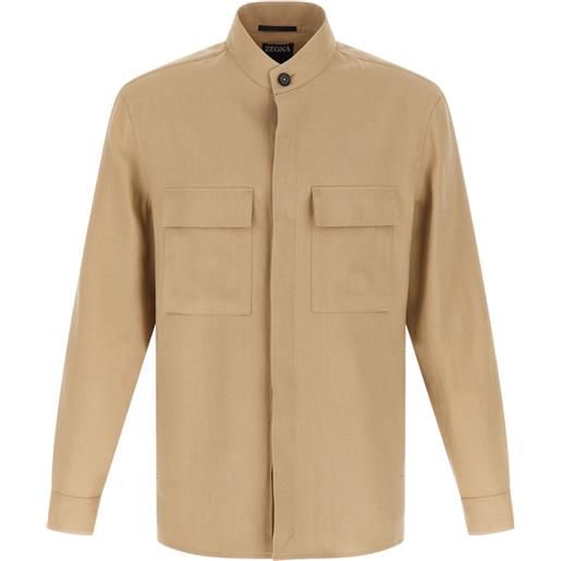 Zegna oasi lino mandarin-collar overshirt - toni neutri