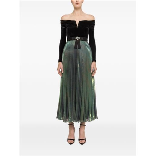 NISSA abito midi con busto in velluto e chiffon metallizzato - verde