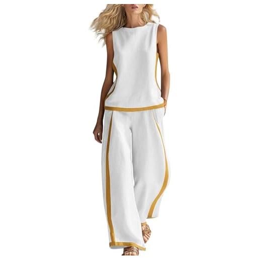 Chanpning tuta estiva donna senza maniche cotone set completo estivo 2 pezzi in lino canottiere e pantaloni completi estivi curvy casual elegante larghi abbigliamento estive spiaggia per le vacanza
