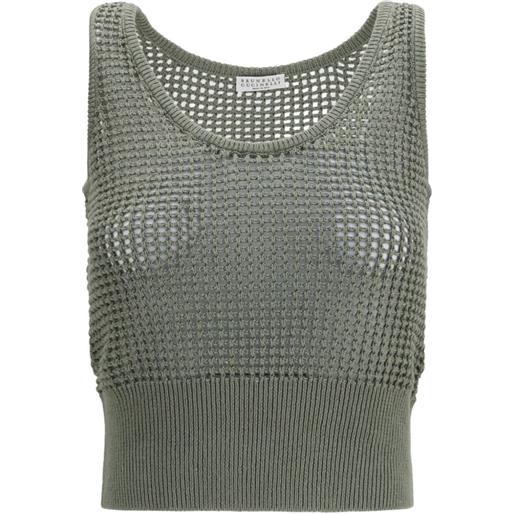 Brunello Cucinelli top traforato con paillettes - verde