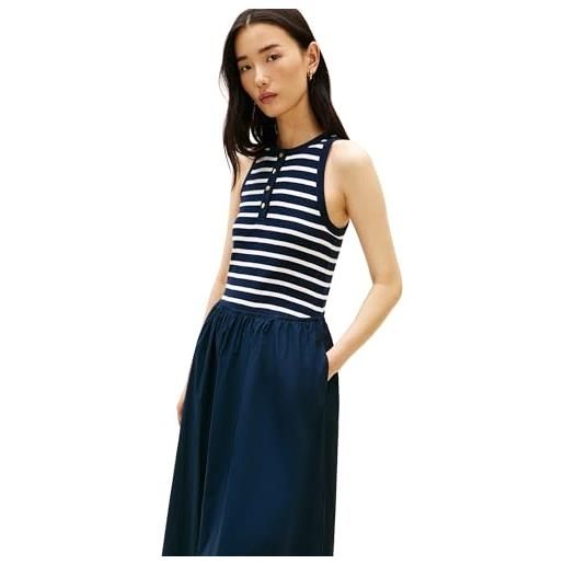 Tommy Hilfiger abito da donna in popeline misto con bottoni dorati ww0ww49628, blu, xs
