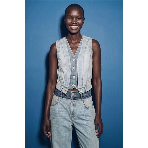 Desigual, gilet di jeans combinato, donna, blu, l