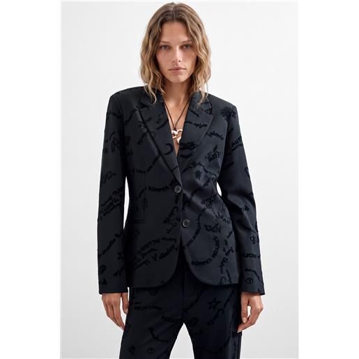 Desigual, blazer floccato, donna, nero, m