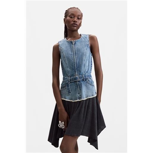 Desigual, vestito denim senza maniche 100% cotone, donna, blu, l