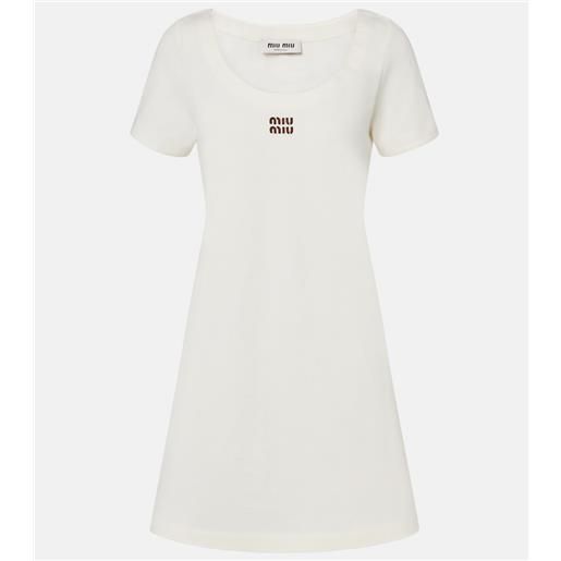 Miu Miu abito corto in jersey di cotone con pelle