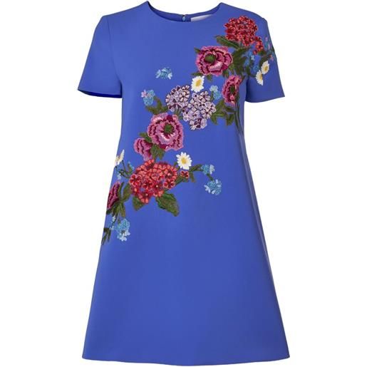 Carolina Herrera abito corto con ricamo a fiori - blu