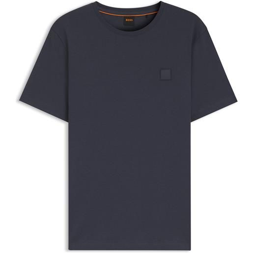 BOSS maglia in jersey di cotone con toppa con logo, blu scuro