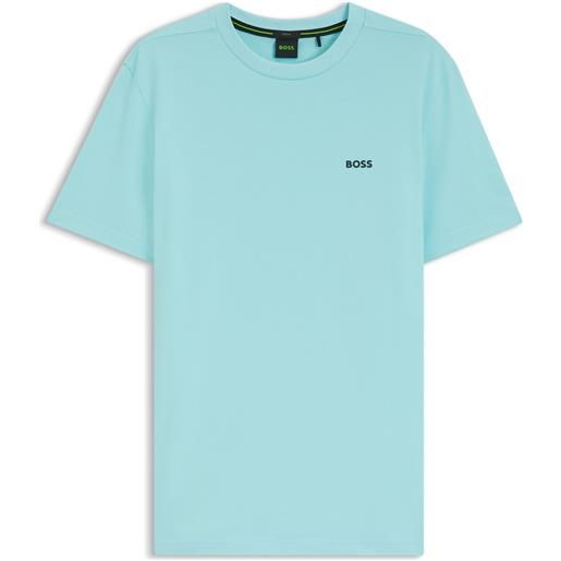 BOSS t-shirt in cotone elasticizzato con logo, celeste