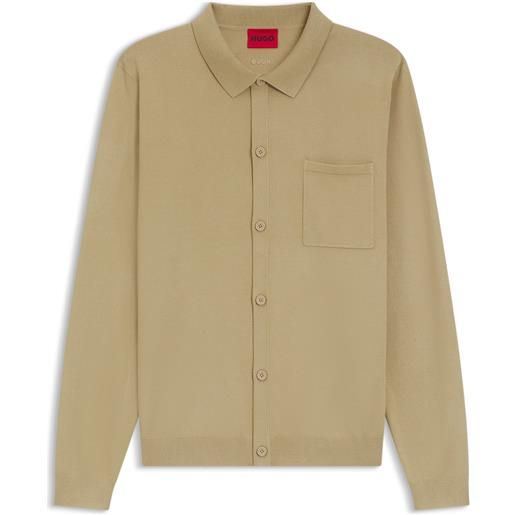 HUGO giacca in maglia regular fit con rifiniture a coste, beige