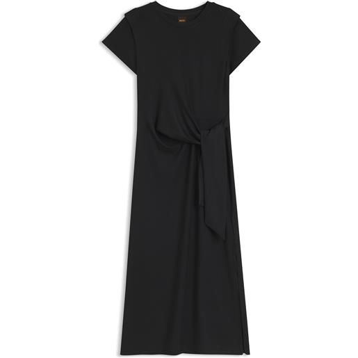 BOSS vestito midi in jersey con dettaglio nodo, nero