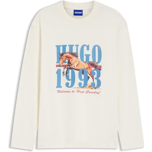 HUGO t-shirt in jersey di cotone con stampa grafica, colore neutro