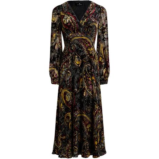 ETRO abito midi a portafoglio in velluto con motivo paisley a fiori - nero