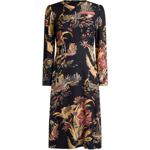 ETRO abito midi in crêpe con motivo a fiori - nero
