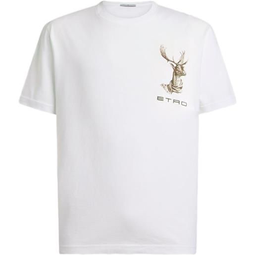 ETRO t-shirt in jersey di cotone con ricamo ETRO e stampa - bianco