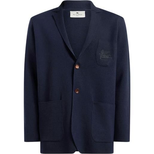 ETRO single-breasted wool jacket embroidered-logo - blu