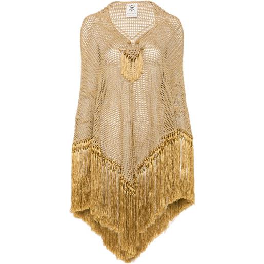 Chiara Is poncho scialle mantella rosa con frange - oro
