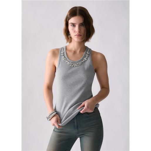 Liu jo top con applicazioni gioiello, grigio