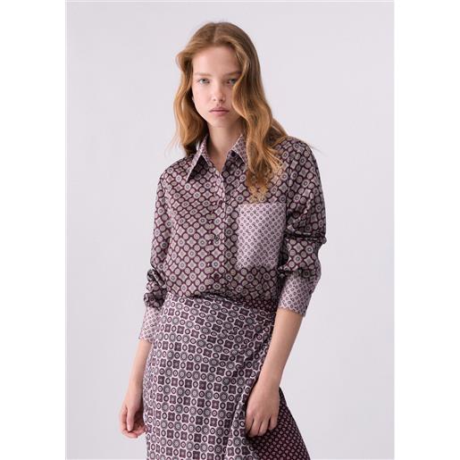 Liu jo camicia in twill stampato, viola/geometrico
