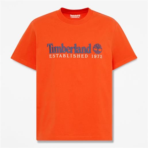 Timberland - t-shirt a maniche corte con ricamo established 1973 da uomo in arancione, uomo, arancione, taglia: l