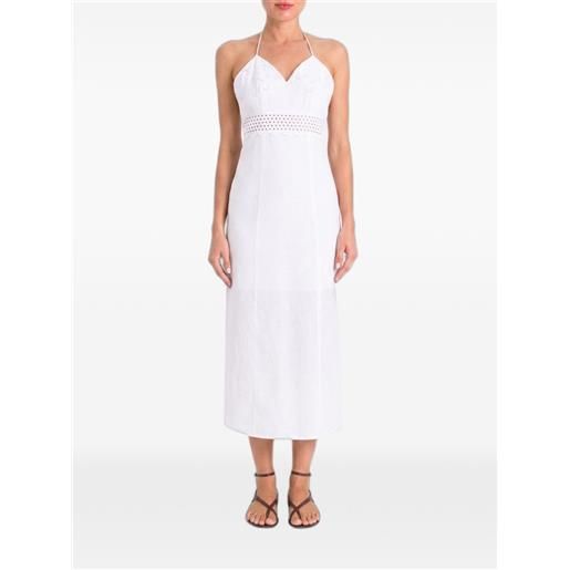 TWINSET abito midi con scollo all'americana e inserti in pizzo sangallo - bianco