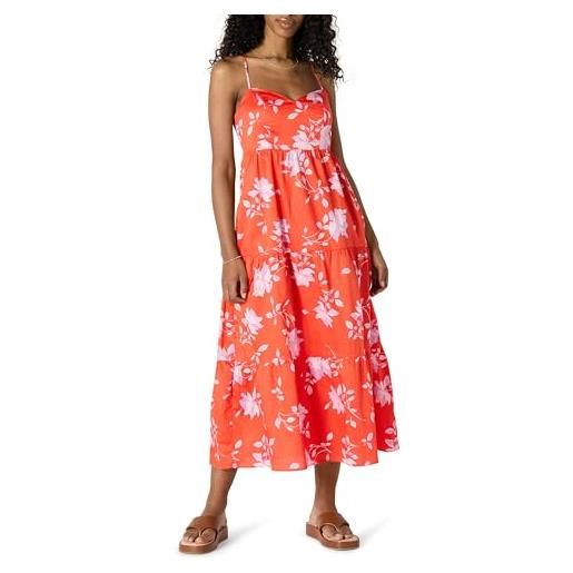 Amazon Essentials maxi abito a balze a trapezio, vita impero, scollo a cuore, in raso di cotone donna, arancione lilla pastello rose grande, s