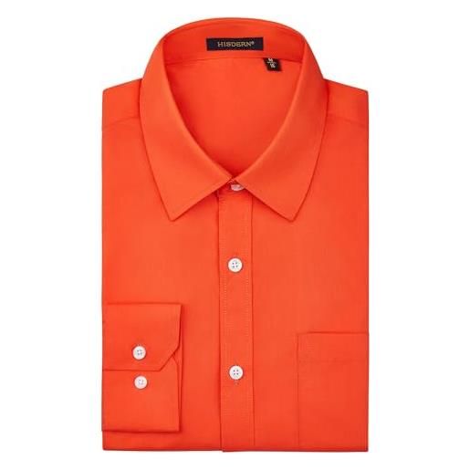 HISDERN camicia arancione uomo maniche lunghe camicie formali cotone camicia casual regular fit shirt 2xl