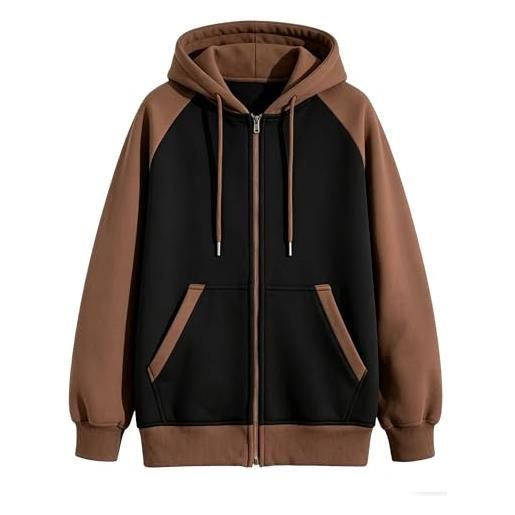 KENAIJING felpa con cappuccio zip integrale uomo cotone maniche raglan bicolore, tasche laterali giacca casual streetwear (xl, nero)