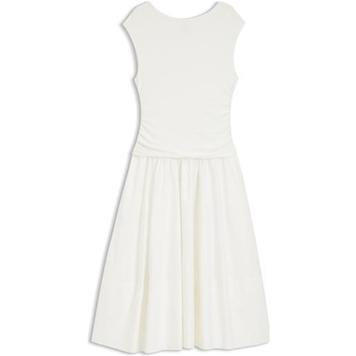 BOSS vestito in jersey strutturato con gonna in popeline, bianco